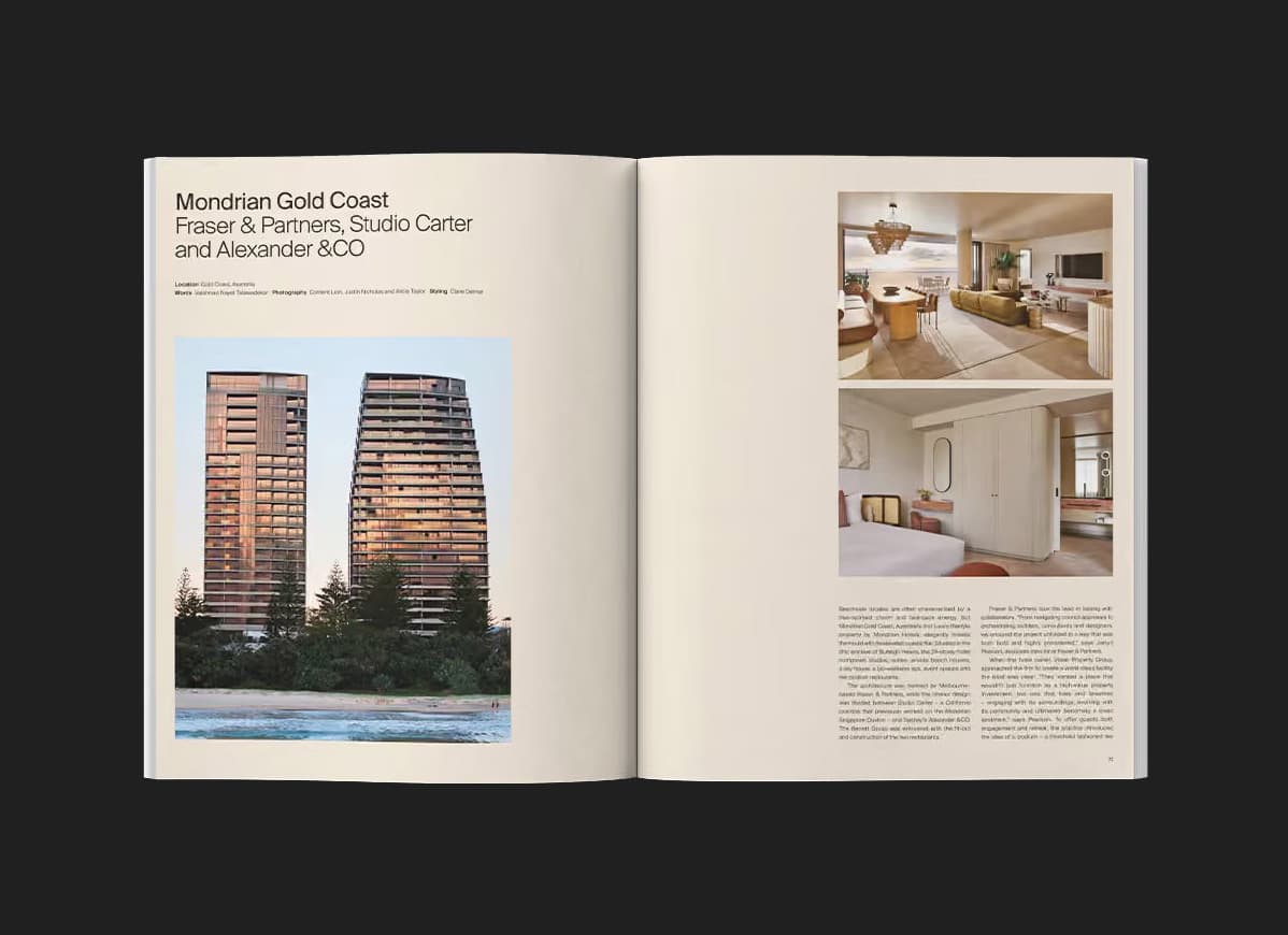 Mondrian Gold Coast feature spread, Fraser & Partners with Studio Carter and Alexander &CO.